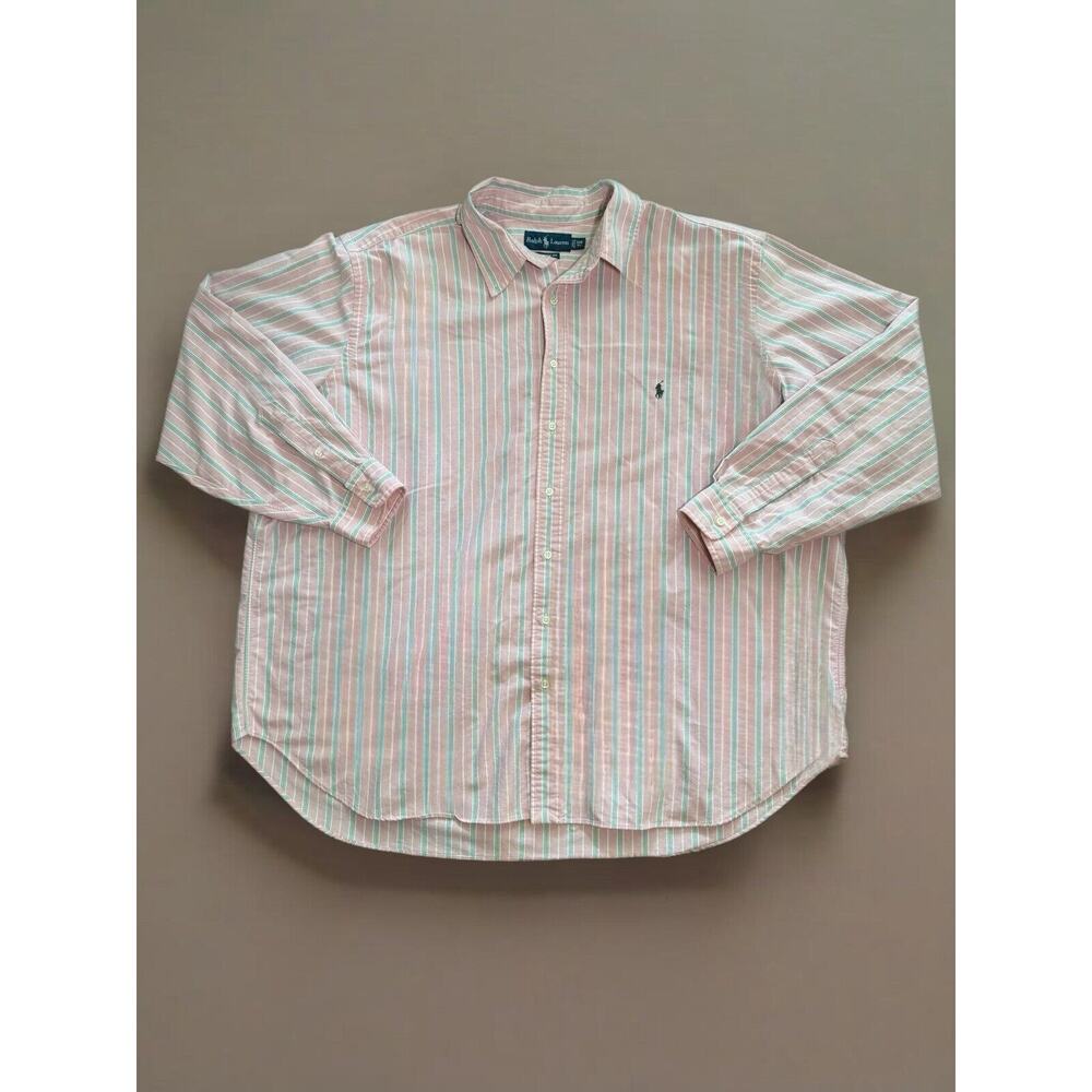 Vintage Ralph Lauren Button Up Shirt 3XB Big Pink Vertical Striped Classic Fit